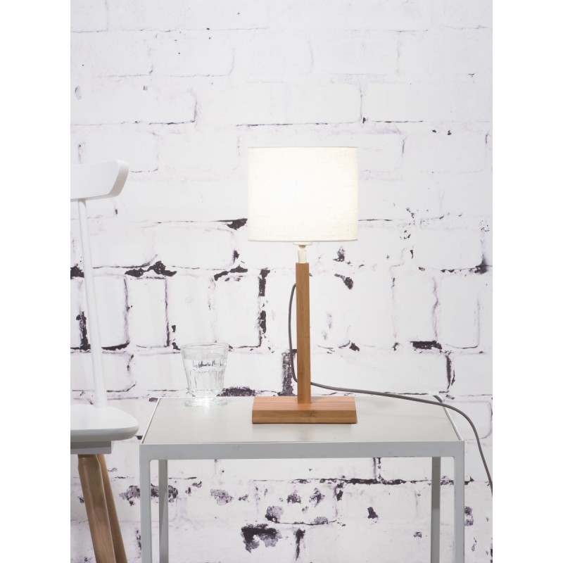 Lampe de table en bambou et abat-jour lin écologique FUJI (naturel, blanc) - image 44695