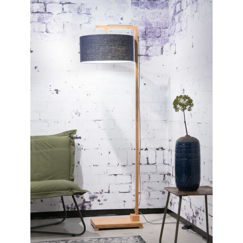 Bamboo standing lamp and himalaya ecological linen lampshade (natural, blue jeans) - image 44706