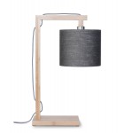 Lámpara de mesa de bambú y lámpara de lino ecológico himalaya (natural, gris oscuro)