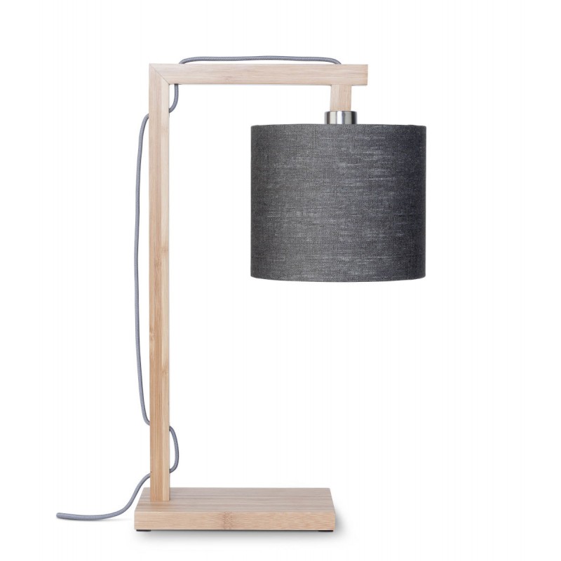 Lámpara de mesa de bambú y lámpara de lino ecológico himalaya (natural, gris oscuro) - image 44764