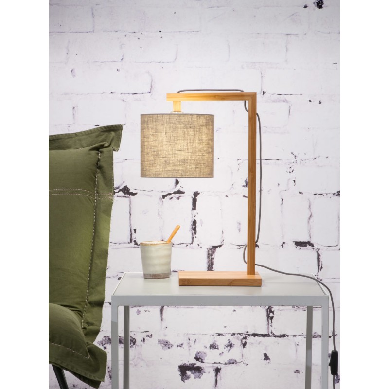 Bamboo table lamp and himalaya ecological linen lamp (natural, dark linen) - image 44775