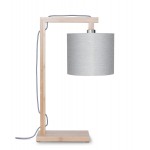 Lámpara de mesa de bambú y lámpara de lino ecológico himalaya (natural, gris claro)