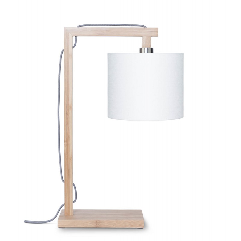 Bamboo table lamp and himalaya ecological linen lampshade (natural, white) - image 44789