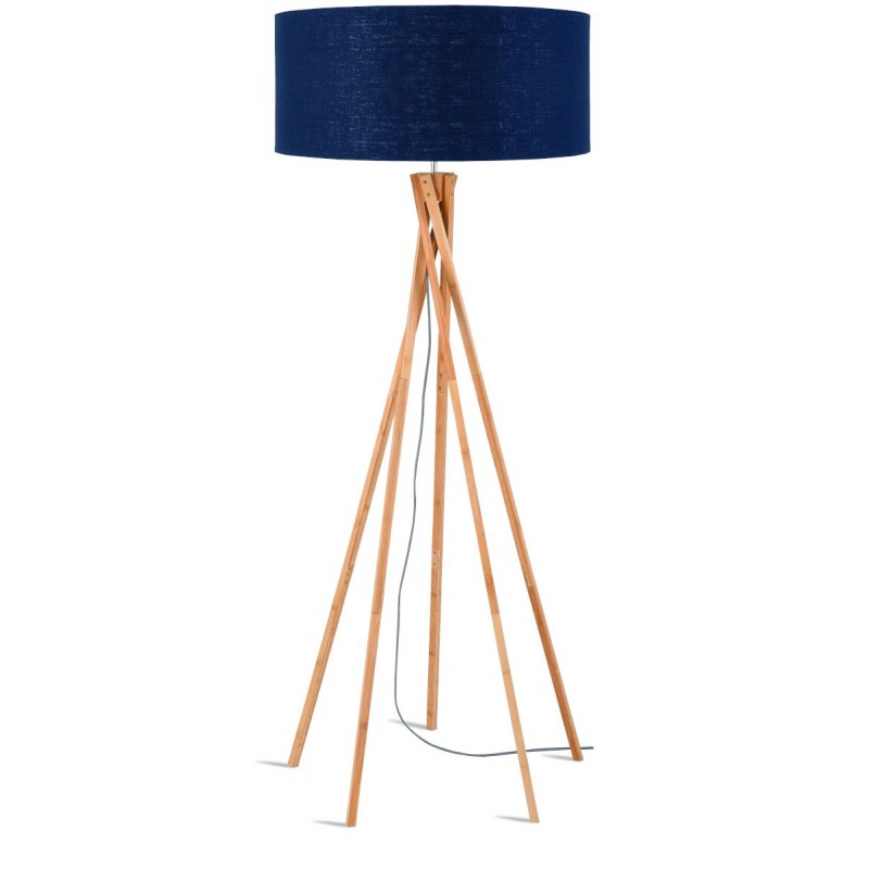 Lampada in piedi Bamboo e paralume di lino eco-friendly KILIMANJARO (jeans naturali e blu) - image 44799