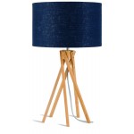 Lampada da tavolo Bamboo e paralume di lino eco-friendly KILIMANJARO (jeans naturali e blu)