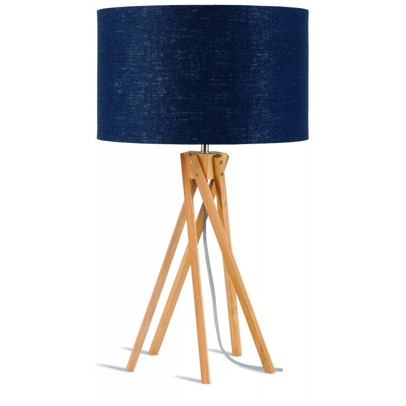 Lampe de table en bambou et abat-jour lin écologique KILIMANJARO (naturel, bleu jeans) - image 44836