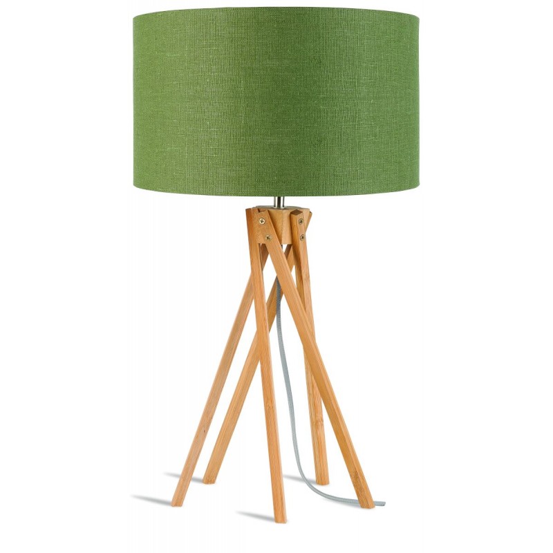 Lampe de table en bambou et abat-jour lin écologique KILIMANJARO (naturel, vert foncé)