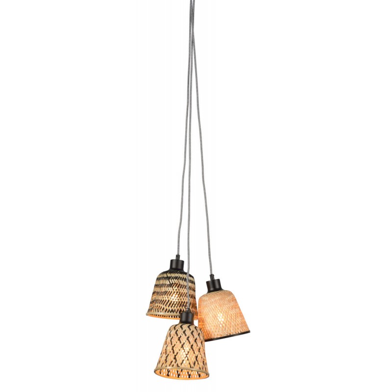 Lampe plafonnier avec abat-jour en bambou tressé, forme evasée