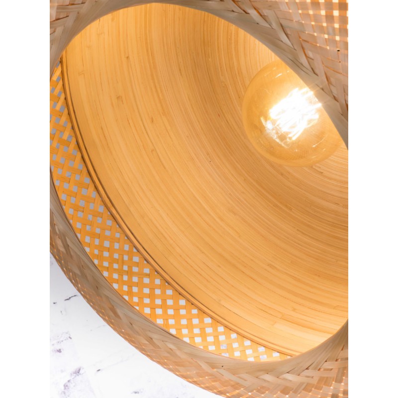 Lampe à suspension en bambou MEKONG plat (Ø 60 cm) 1 abat-jour (blanc, naturel) - image 45353