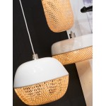 Lampe à suspension en bambou MEKONG oval (Ø 40 cm) (blanc, naturel)