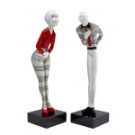 Set von 2 Statuen dekorative Skulpturen Design COUPLE aus Harz H48 cm (rot, schwarz, weiß)