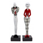 Set de 2 statues sculptures décoratives design COUPLE en résine H48 cm (rouge, noir, blanc)