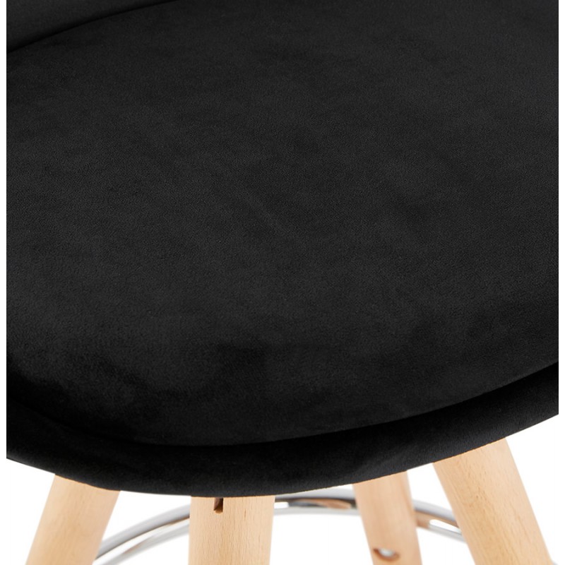 Tabouret de bar scandinave en velours pieds bois couleur naturelle MERRY (noir) - image 45837