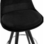 Tabouret de bar mi-hauteur design en velours pieds bois noir MERRY MINI (noir)