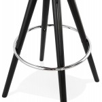 Tabouret de bar mi-hauteur design en velours pieds bois noir MERRY MINI (noir)
