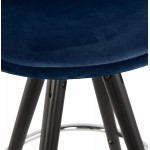 Tabouret de bar mi-hauteur design en velours pieds bois noir MERRY MINI (bleu)