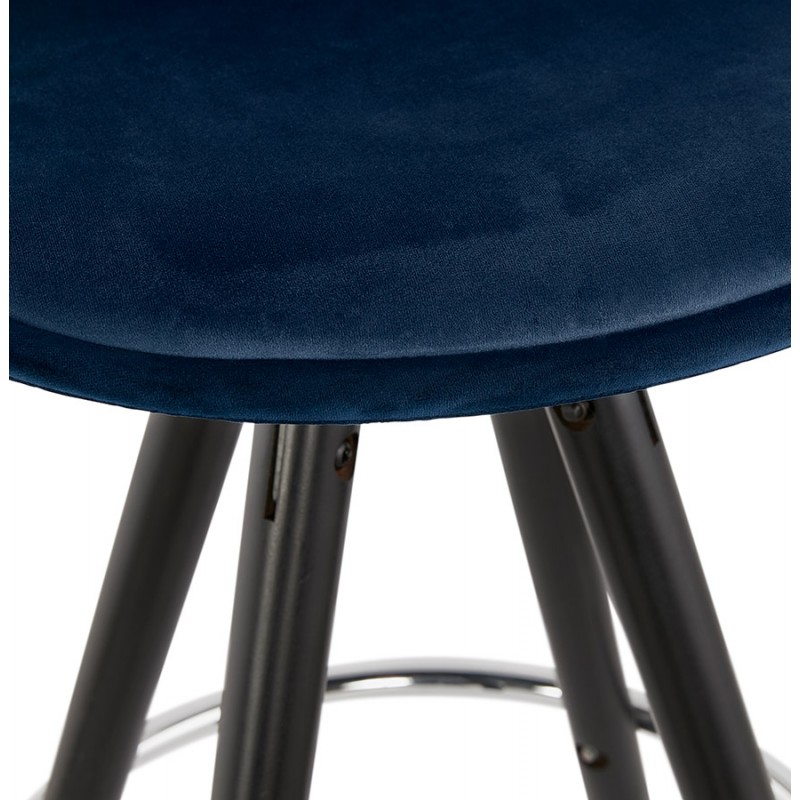 Tabouret de bar mi-hauteur design en velours pieds bois noir MERRY MINI (bleu) - image 45946