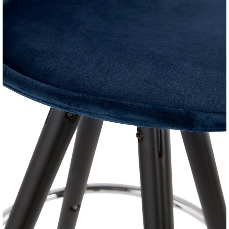 Tabouret de bar mi-hauteur design en velours pieds bois noir MERRY MINI (bleu) - image 45947