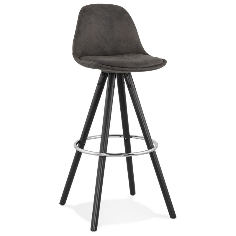 Vintage bar stool in microfiber feet black wood TALIA (dark grey) - image 46017