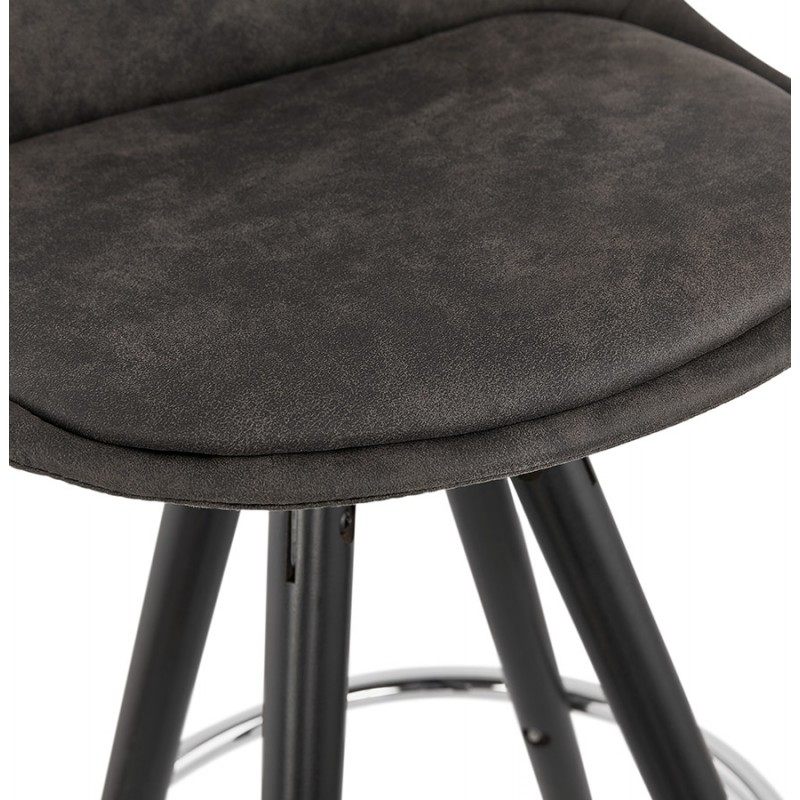 Vintage bar stool in microfiber feet black wood TALIA (dark grey) - image 46023