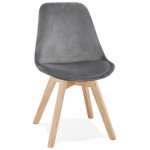 Chaise design scandinave en velours pieds couleur naturelle LEONORA (gris)