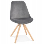 Chaise design scandinave en velours pieds couleur naturelle ALINA (gris)