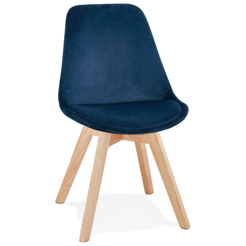 Chaise design scandinave en velours pieds couleur naturelle LEONORA (bleu) - image 47185