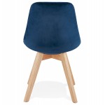 Chaise design scandinave en velours pieds couleur naturelle LEONORA (bleu)