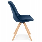Chaise design scandinave en velours pieds couleur naturelle ALINA (bleu)