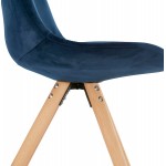 Chaise design scandinave en velours pieds couleur naturelle ALINA (bleu)