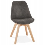 Design Stuhl und Vintage Mikrofaser Füße natürliche Farbe THARA (dunkelgrau)