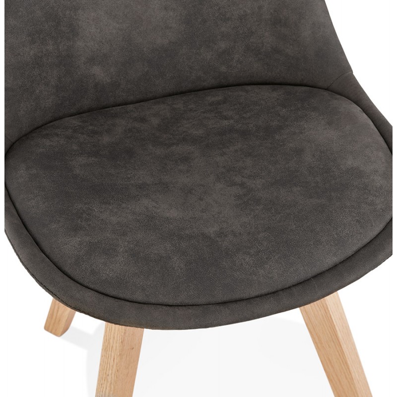 Chaise design et vintage en microfibre pieds couleur naturelle THARA (gris foncé) - image 47221