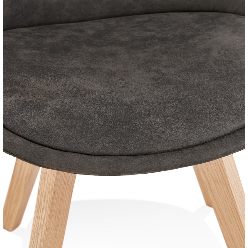 Chaise design et vintage en microfibre pieds couleur naturelle THARA (gris foncé) - image 47222