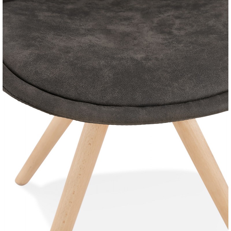Chaise design scandinave en microfibre pieds couleur naturelle SOLEA (gris foncé) - image 47242