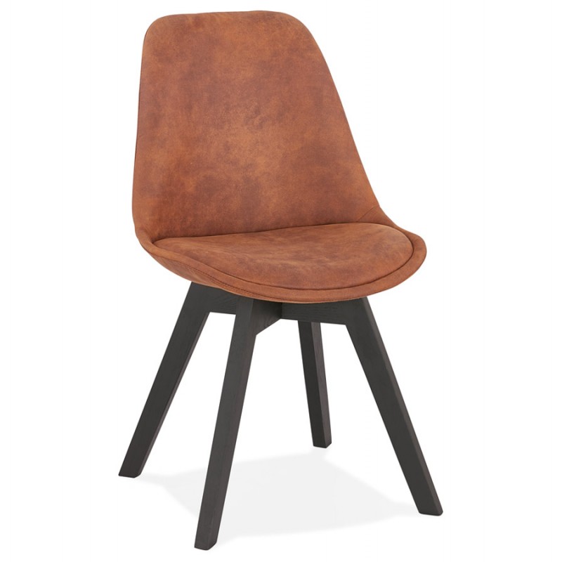 Chaise design et vintage en microfibre pieds noirs THARA (marron) - image 47371