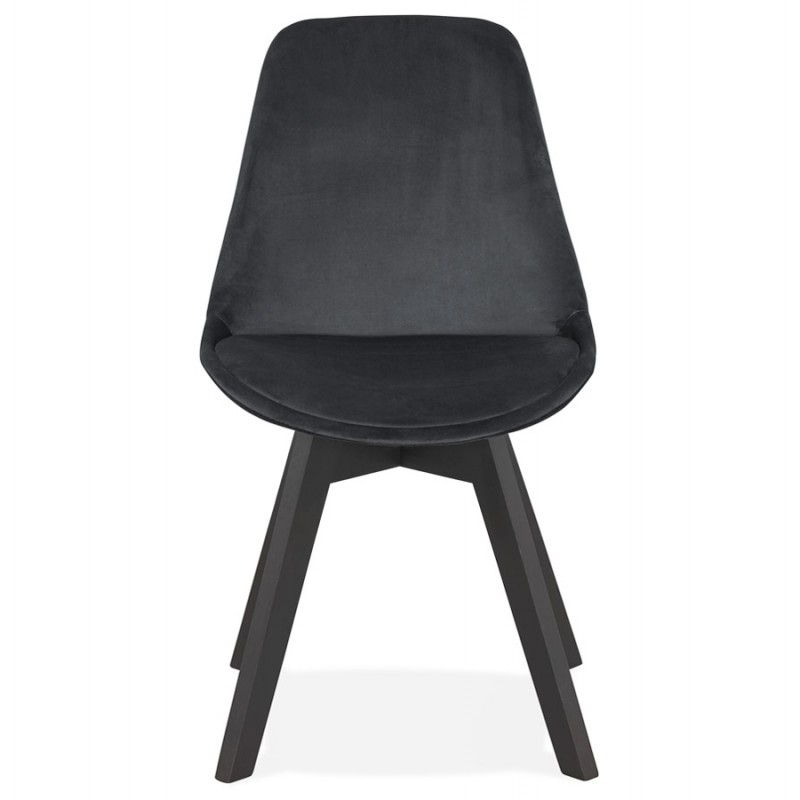 Chaise vintage et industrielle en velours pieds noirs LEONORA (noir) - image 47390
