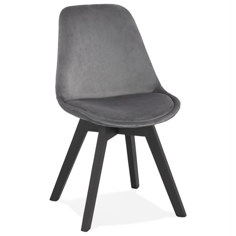 Chaise vintage et industrielle en velours pieds noirs LEONORA (gris foncé) - image 47395