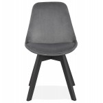 Chaise vintage et industrielle en velours pieds noirs LEONORA (gris foncé)