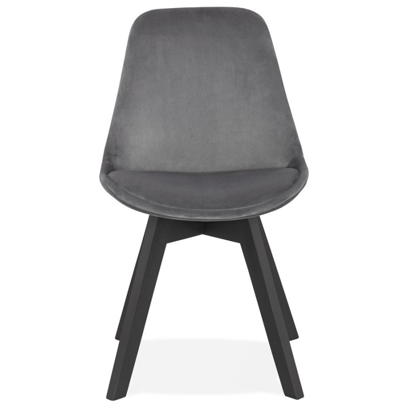Chaise vintage et industrielle en velours pieds noirs LEONORA (gris foncé) - image 47396