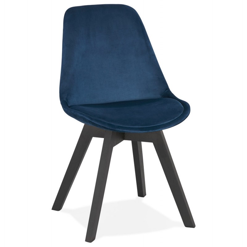 Chaise vintage et industrielle en velours pieds noirs LEONORA (bleu) - image 47407