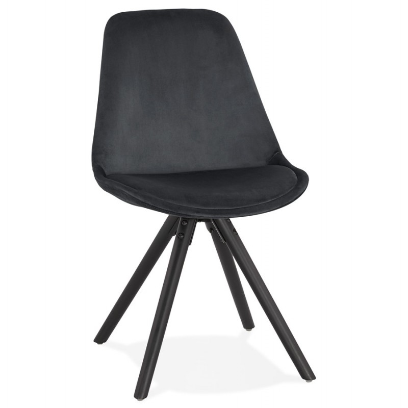 Chaise vintage et industrielle en velours pieds bois noirs ALINA (noir) - image 47413