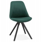 Vintage and industrial chair in velvet black woodfeet ALINA (green)