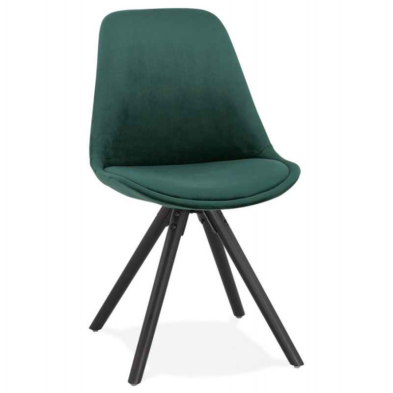 Vintage and industrial chair in velvet black woodfeet ALINA (green) - image 47425