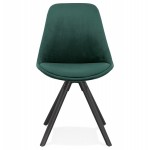 Chaise vintage et industrielle en velours pieds bois noirs ALINA (vert)