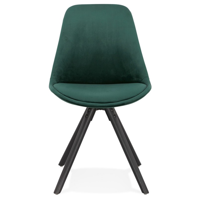 Chaise vintage et industrielle en velours pieds bois noirs ALINA (vert) - image 47426