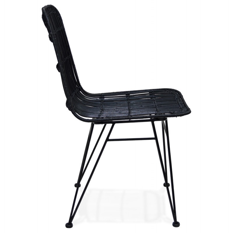 Design Stuhl und Vintage Rattan Füße schwarz Metall BERENICE (schwarz) - image 47479