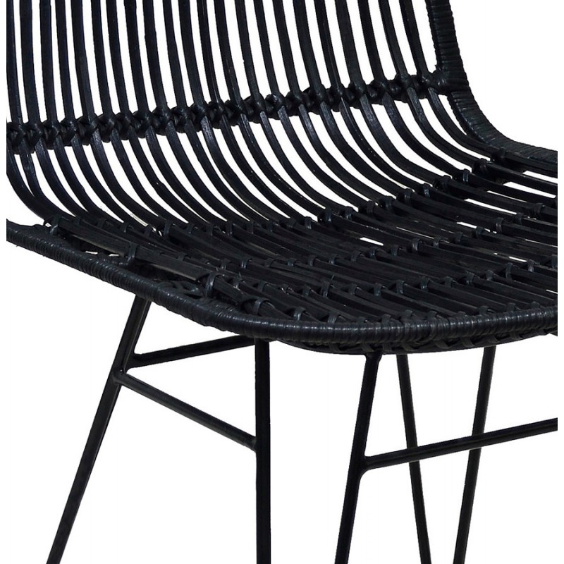 Design Stuhl und Vintage Rattan Füße schwarz Metall BERENICE (schwarz) - image 47482