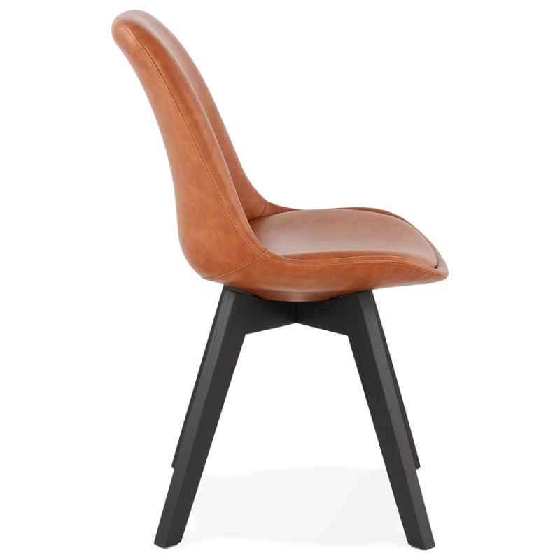 Chaise vintage et industrielle pieds bois noir MANUELA (marron) - image 47486