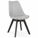 Chaise design pieds bois noir MAILLY (gris)