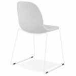 Chaise design empilable en tissu pieds métal blanc MANOU (gris clair)